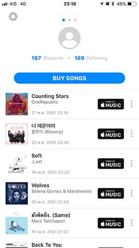 list เพลงใน shazam